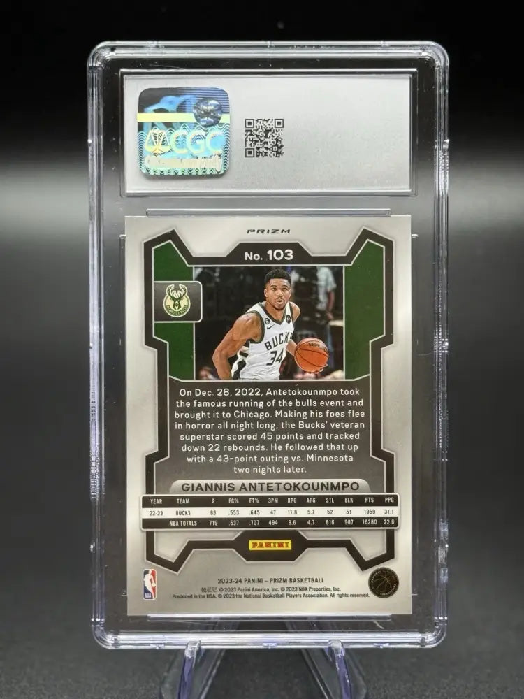 2023-24 Panini Prizm Giannis Antetokounmpo Ice Prizm #103 CGC 10 Gem Mint Bucks