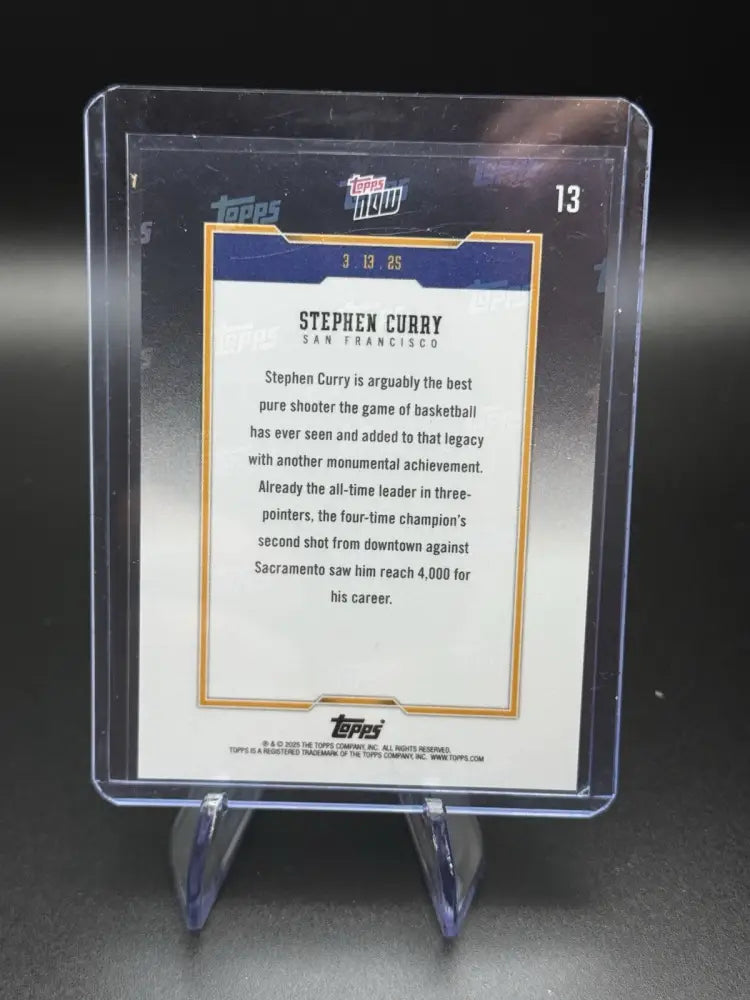 2025 Topps Now #13 STEPHEN CURRY 1ST PLAYER W/ 4000 CAREER 3 POINTERS WARRIORS