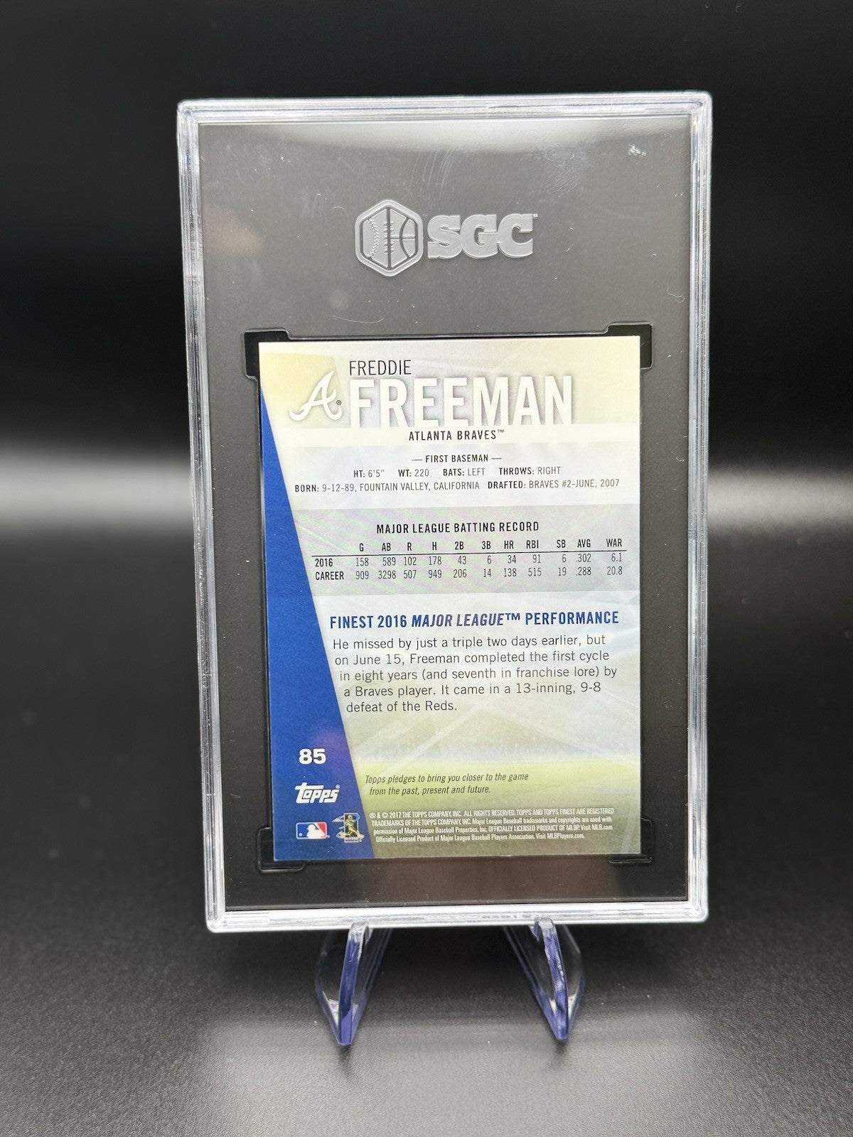 2017 Topps Finest Freddie Freeman Refractor #85 SGC 10 Gem Mint Braves