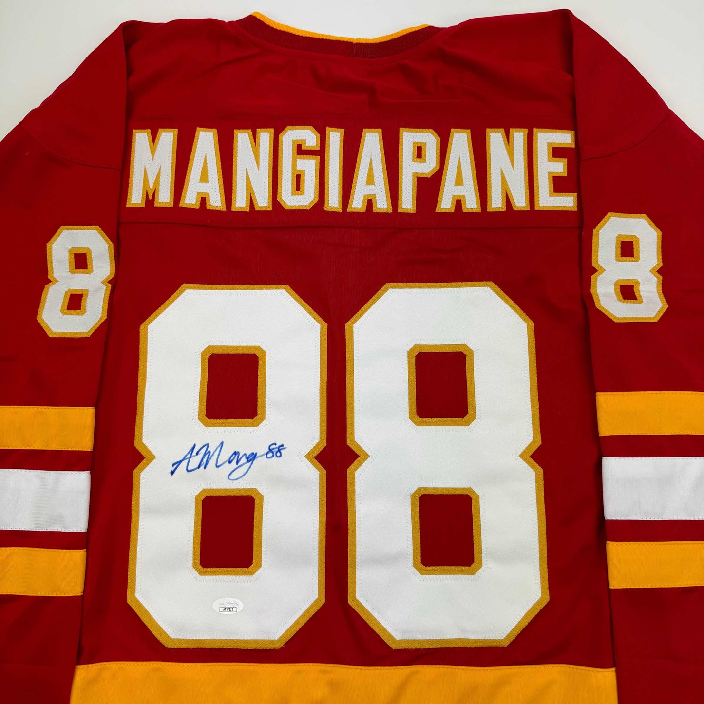 Autographed/Signed Andrew Mangiapane Calgary Red Hockey Jersey JSA COA