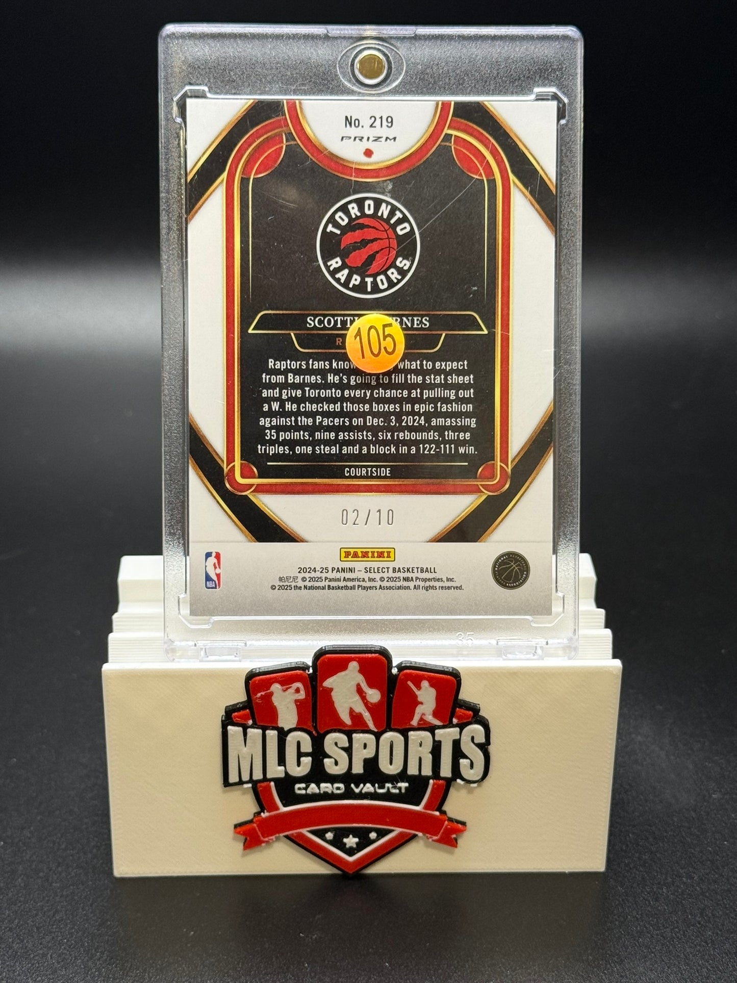 2024-25 Select Gold Prizm #2/10 Scottie Barnes Courtside Raptors