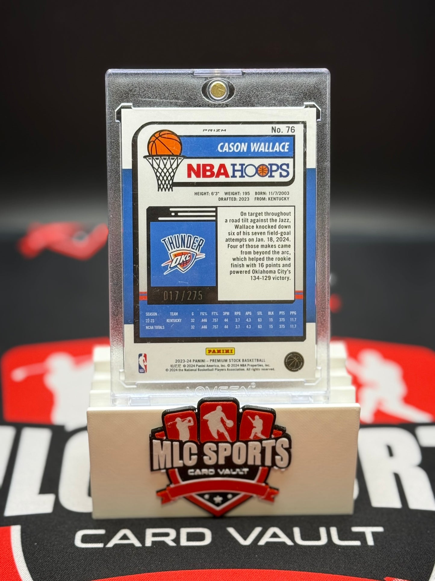 2023-24 NBA Hoops Cason Wallace Red Ice /275 RC #76 Thunder