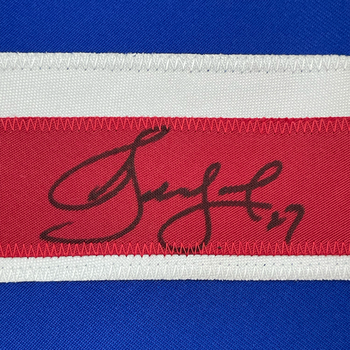 Framed Autographed/Signed Alexei Kovalev 35x39 New York Blue Hockey Jersey JSA COA