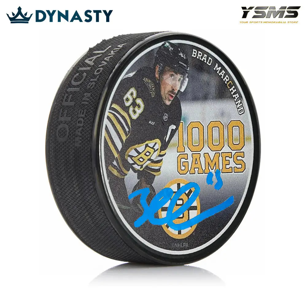 Brad Marchand Autographed Boston Bruins 1000 Games Commemorative Hockey Puck - Hockey Memorabilia