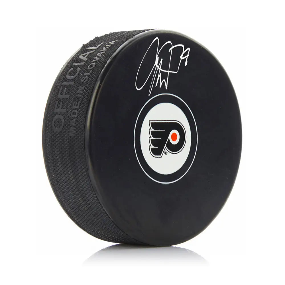 Carter Hart Philadelphia Flyers Autographed NHL Hockey Logo Puck - Hockey Memorabilia