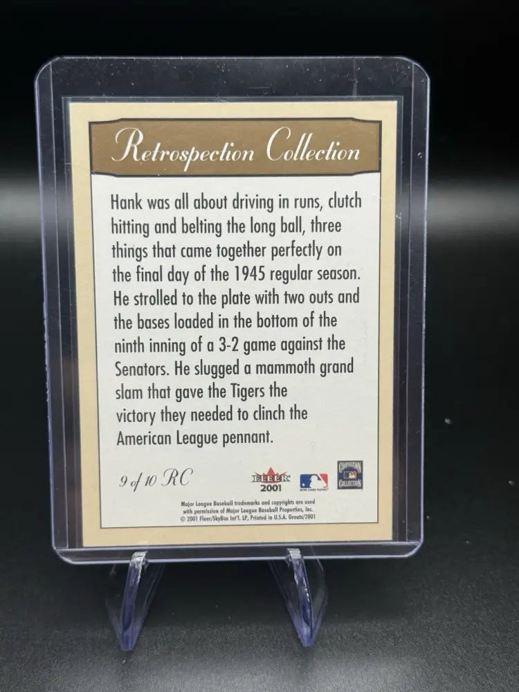 HANK GREENBERG DETROIT TIGERS 2001 Fleer Greats of the Game RETROSPECTION #9