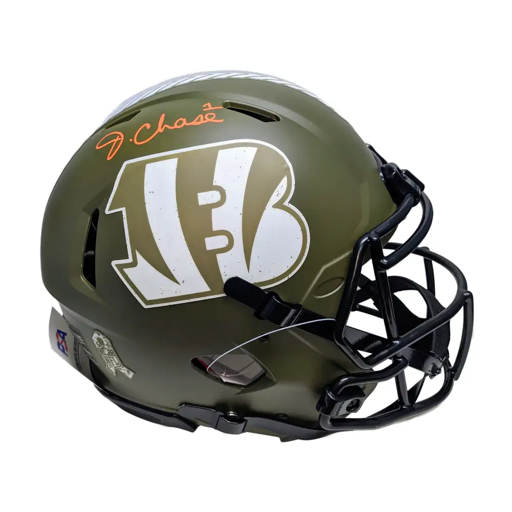 Ja’Marr Chase Autographed Riddell Cincinnati Bengals Salute to Service Full Size Authentic Pro Football Helmet