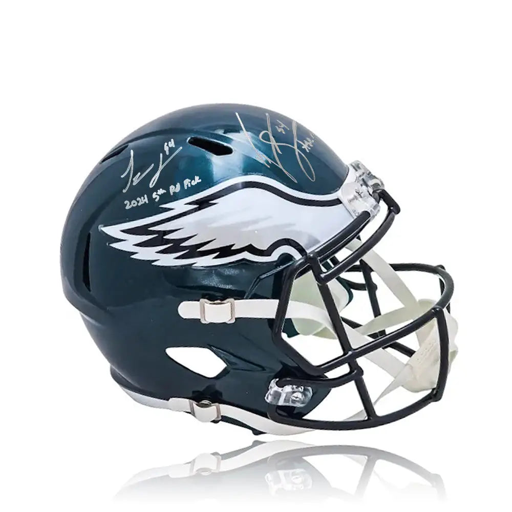 Jeremiah Trotter Sr. & Jr. Philadelphia Eagles Autographed Football Helmet with Dual Inscriptions - Football Memorabilia