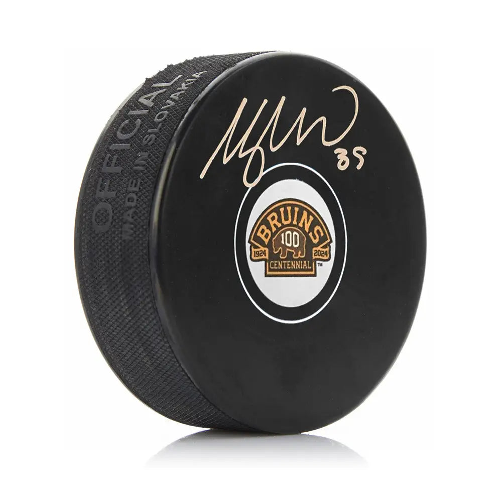 Morgan Geekie Autographed Boston Bruins 100th Anniversary Hockey Logo Puck - Hockey Memorabilia
