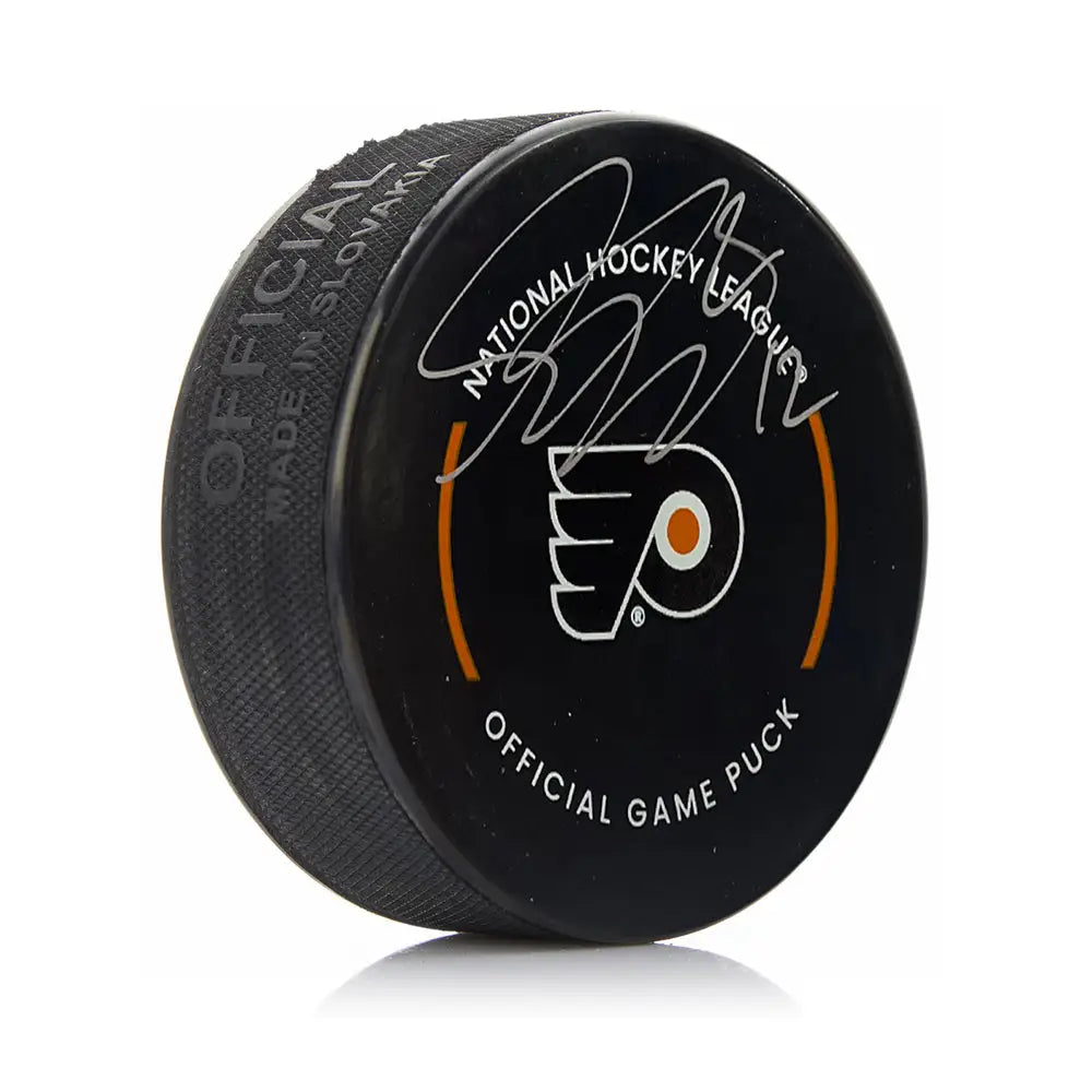 Simon Gagne Philadelphia Flyers Autographed Hockey Game Puck - Hockey Memorabilia