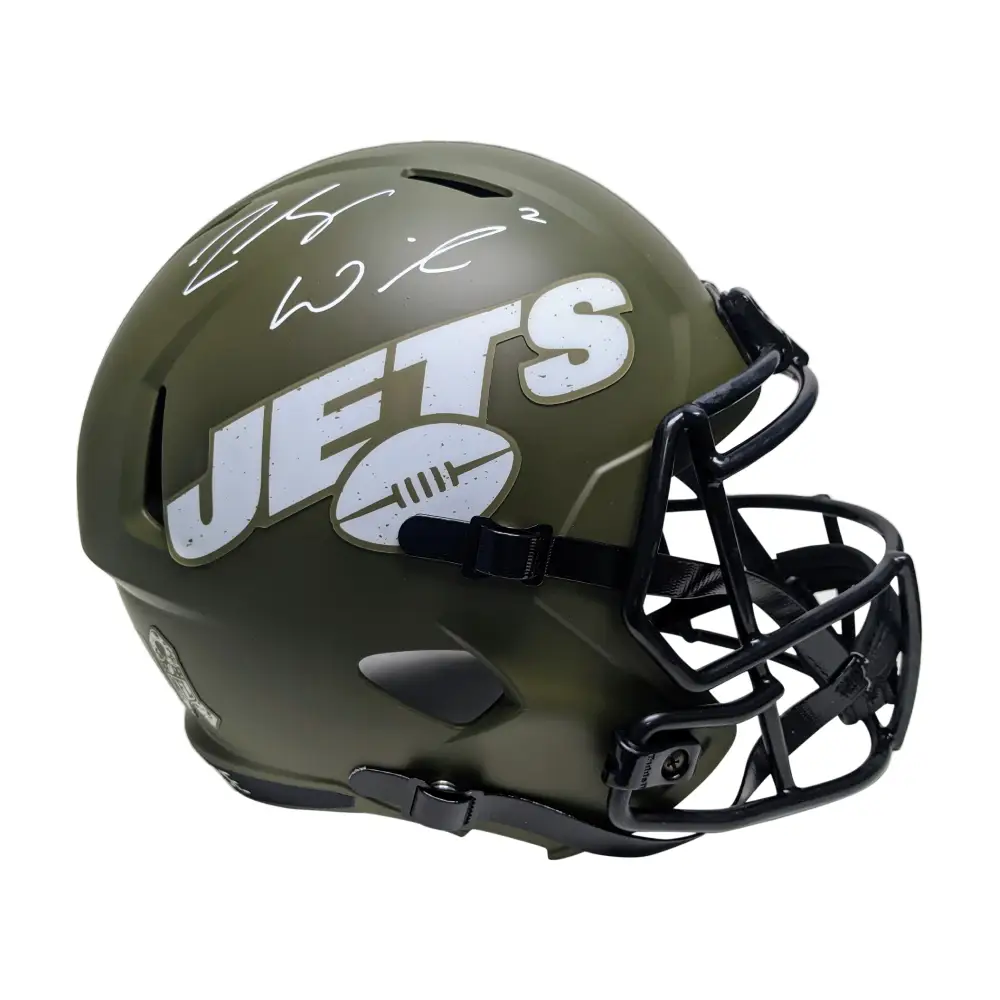Zach Wilson Autographed Hand Signed New York Jets Salute to Service Full Size Football Helmet - BAS Beckett