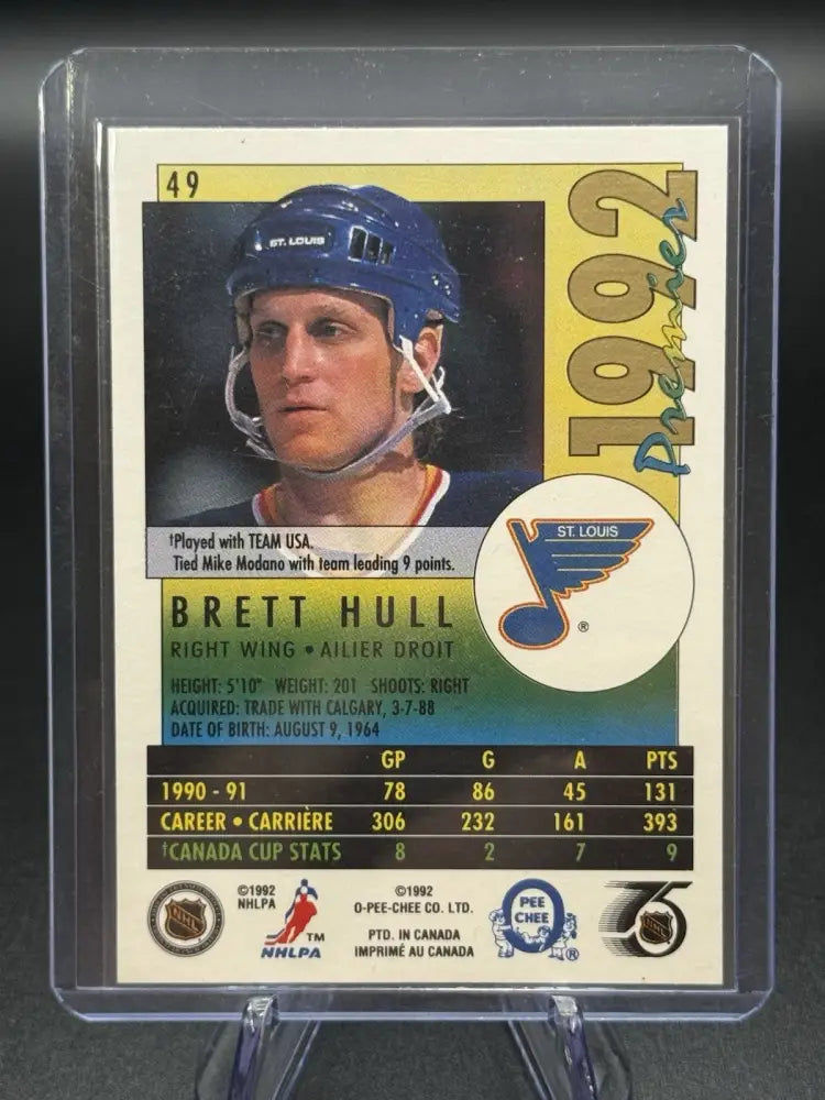 1992 O-Pee-Chee Premier Brett Hull #49 St. Louis Blues NHL Hockey Card OPC