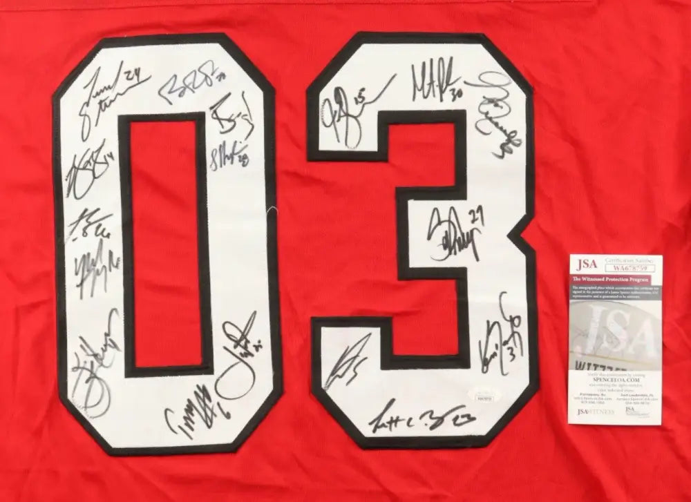 2003 Champs NJ Devils Team Autographed  Jersey JSA COA w/ 17 Player Signatures!!