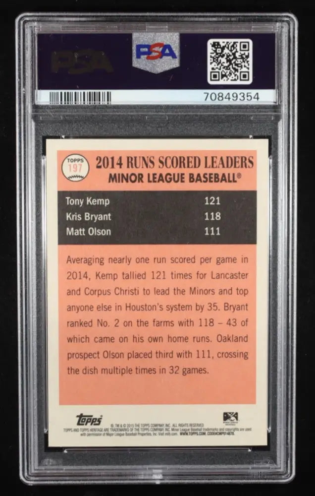 2015 Topps Heritage Minor League #197 Kemp/Bryant/Olson PSA 10 GEM MT