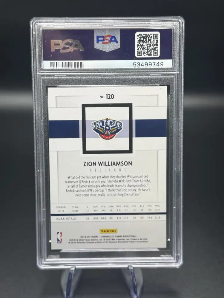 2019 Panini Chronicles Zion Williamson Rookie #120 PSA 10 Gem Mint Pelicans)