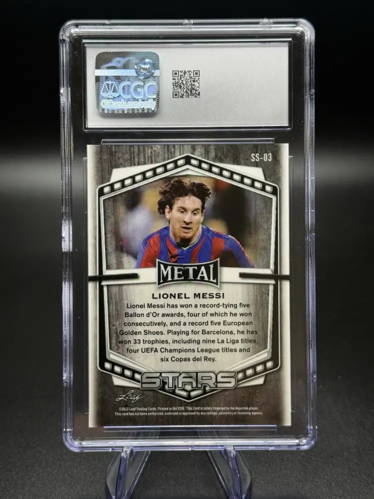 2022 Leaf Metal Stars Lionel Messi Prismatic Red White & Blue 3/5 – CGC 9 Mint