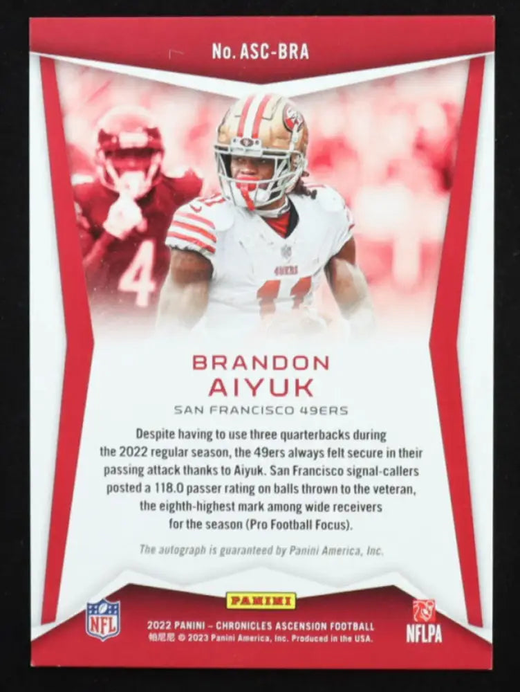 2022 Panini Chronicles Ascension Brandon Aiyuk Auto Blue /25 49ers SP Rare