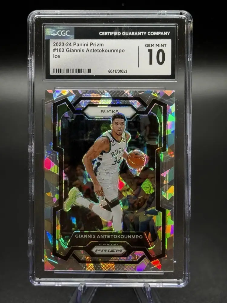 2023-24 Panini Prizm Giannis Antetokounmpo Ice Prizm #103 CGC 10 Gem Mint Bucks