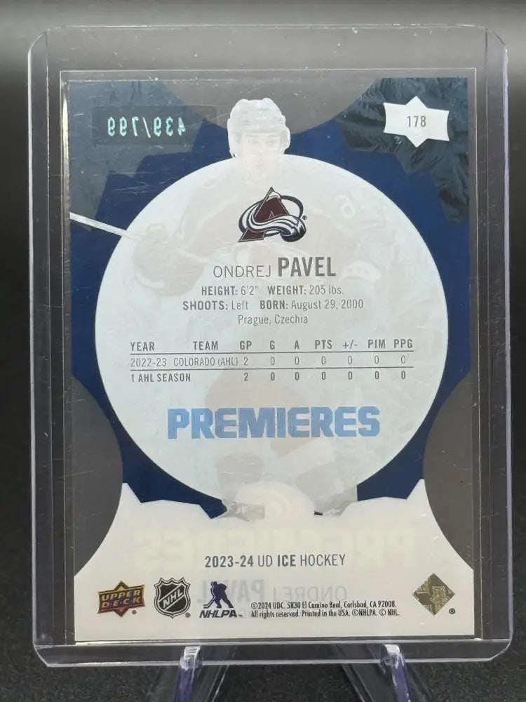 2023-24 Upper Deck Ice - Ice Premieres Ondrej Pavel #178 Blue /799 (RC)