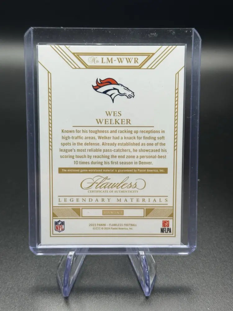 2023 Panini Flawless - Legendary Materials Wes Welker #LM-WWR /15 (MEM)