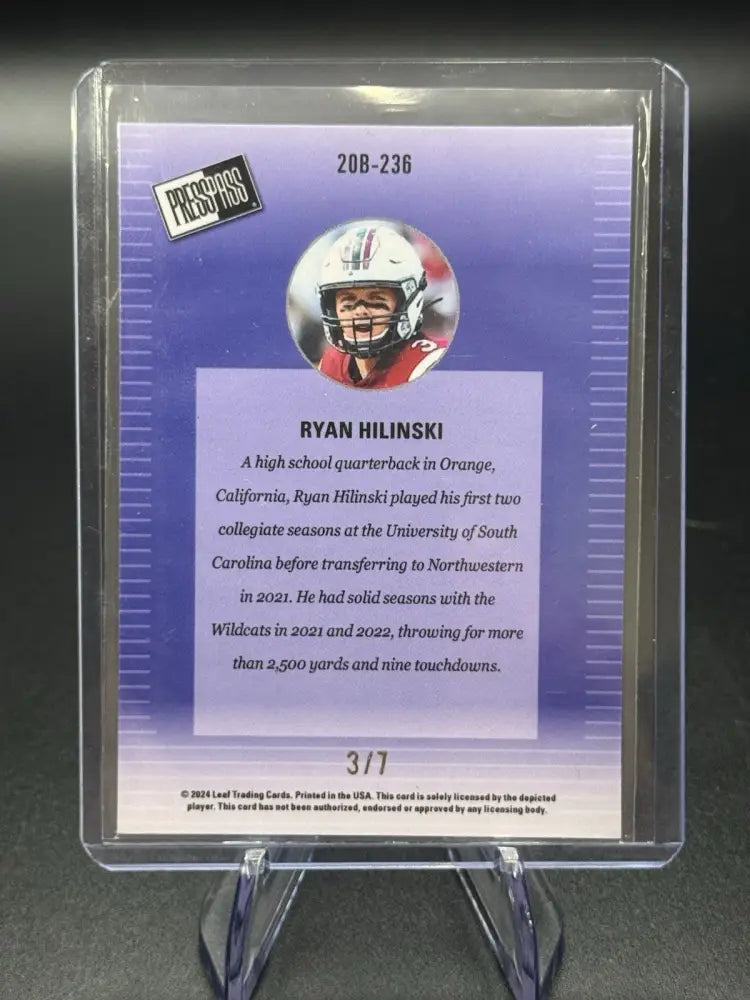2024 Leaf Press Pass Ryan Hilinski Rookie Card Green Foil /7 Rare Low Print