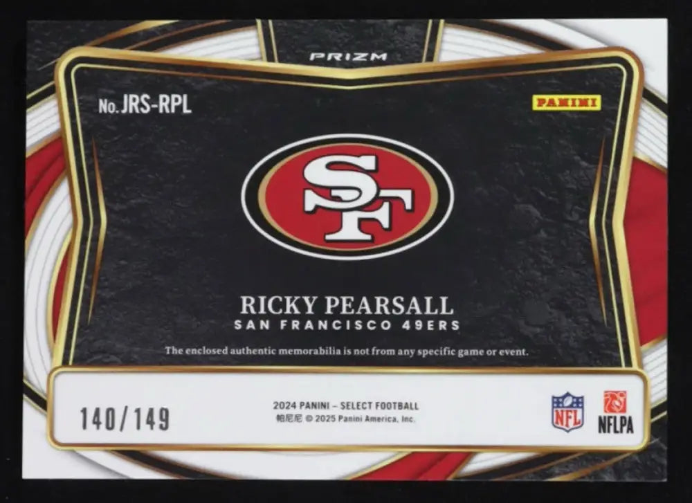 2024 Panini Select Ricky Pearsall Rookie RC Red Patch Relic #140/149 49ers