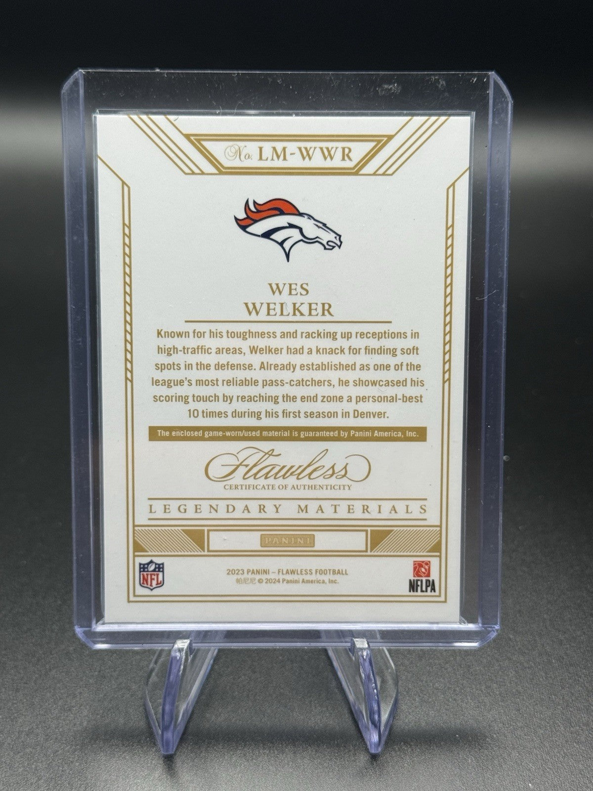 2023 Panini Flawless - Legendary Materials Wes Welker #LM-WWR /15 (MEM)