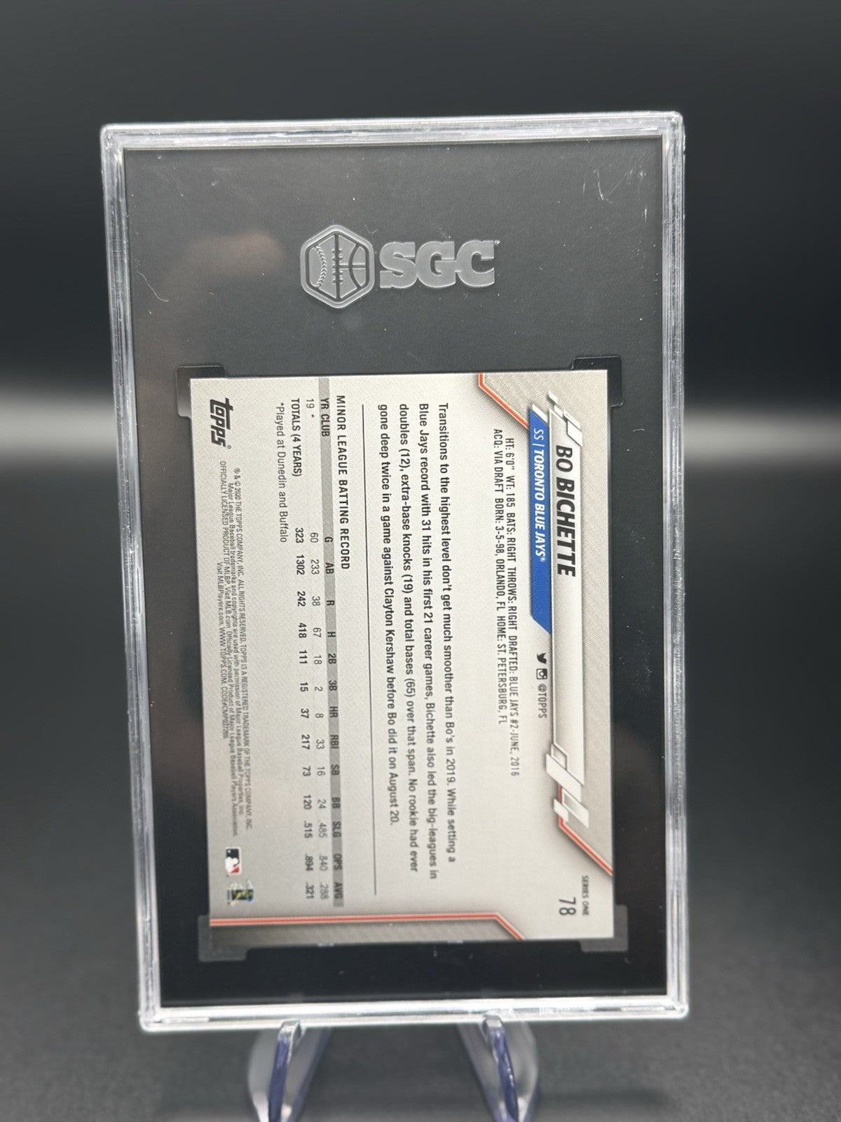 2020 Topps Bo Bichette Rookie #78 SGC 10 Gem Mint Blue Jays RC 🔥