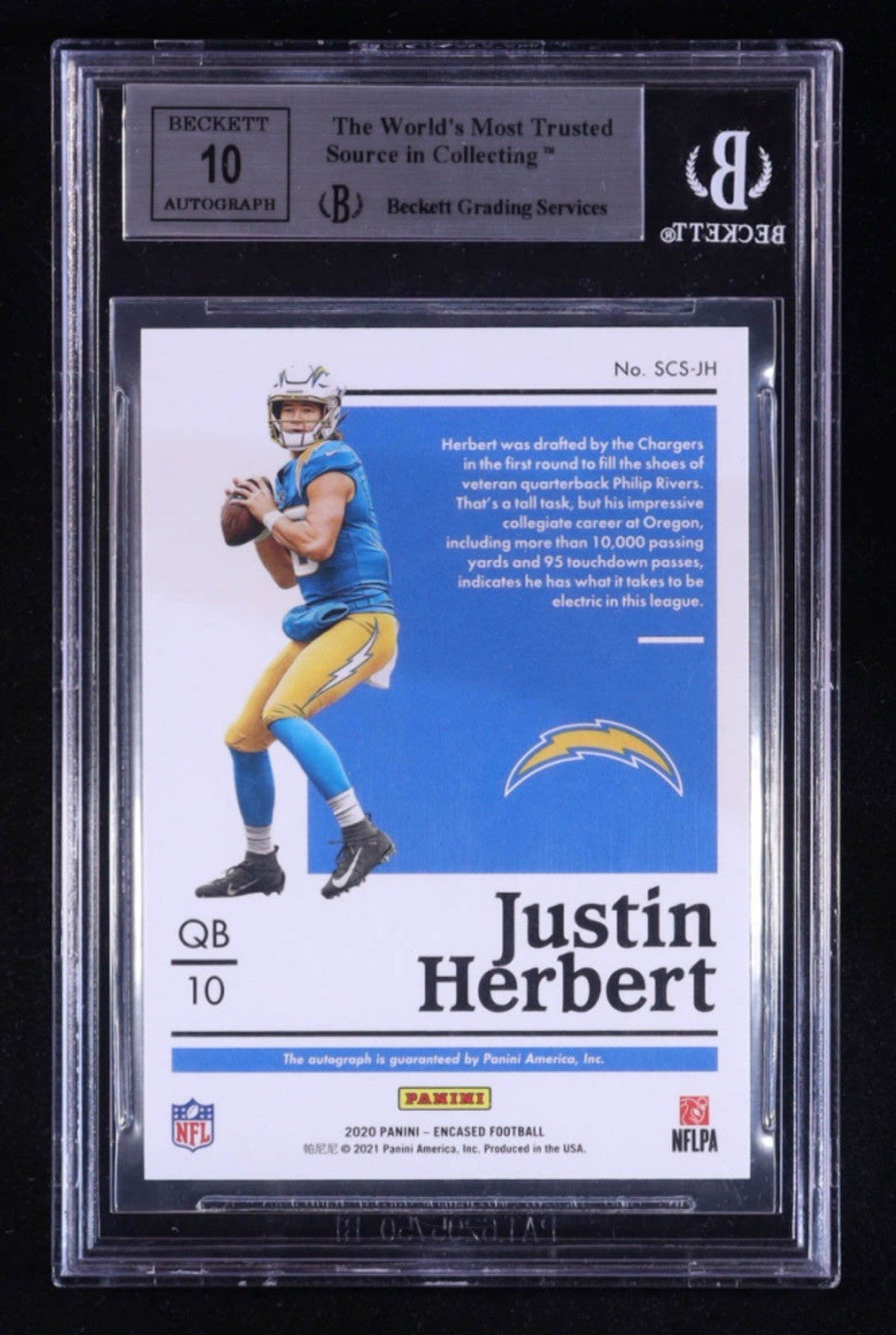 2020 Panini Encased Justin Herbert Scripted Signatures Sapphire 1/25 Auto BGS 9 