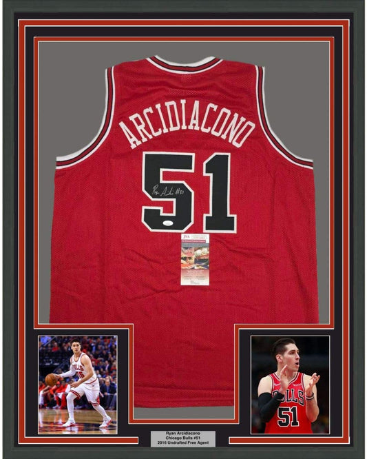 Framed Autographed/Signed Ryan Arcidiacono 35x39 Chicago Red Basketball Jersey JSA COA