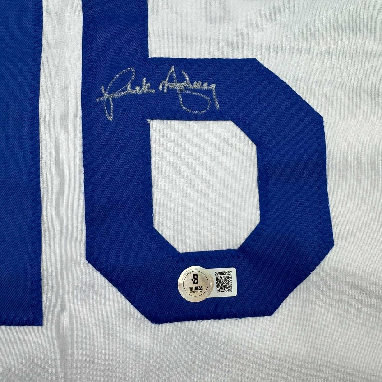 Framed Autographed/Signed Rick Monday 35x39 Los Angeles LA White Baseball Jersey Beckett BAS COA