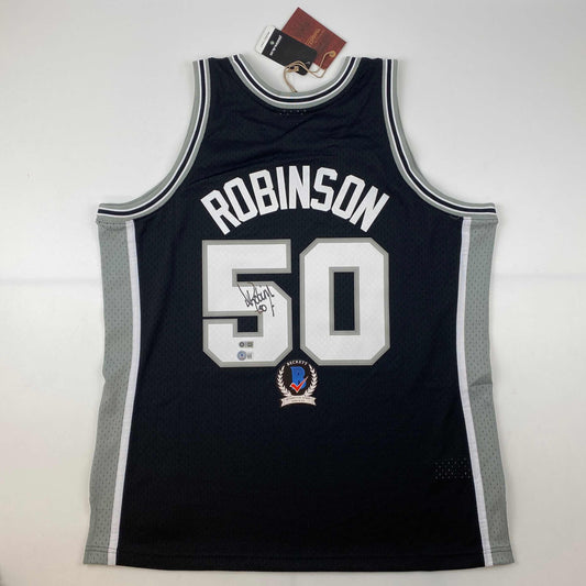 Autographed/Signed David Robinson San Antonio Spurs Black Authentic M&N Basketball Jersey Beckett BAS COA