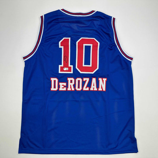 Autographed/Signed DeMar DeRozan Sacramento Blue Kansas City Retro Basketball Jersey Beckett BAS COA