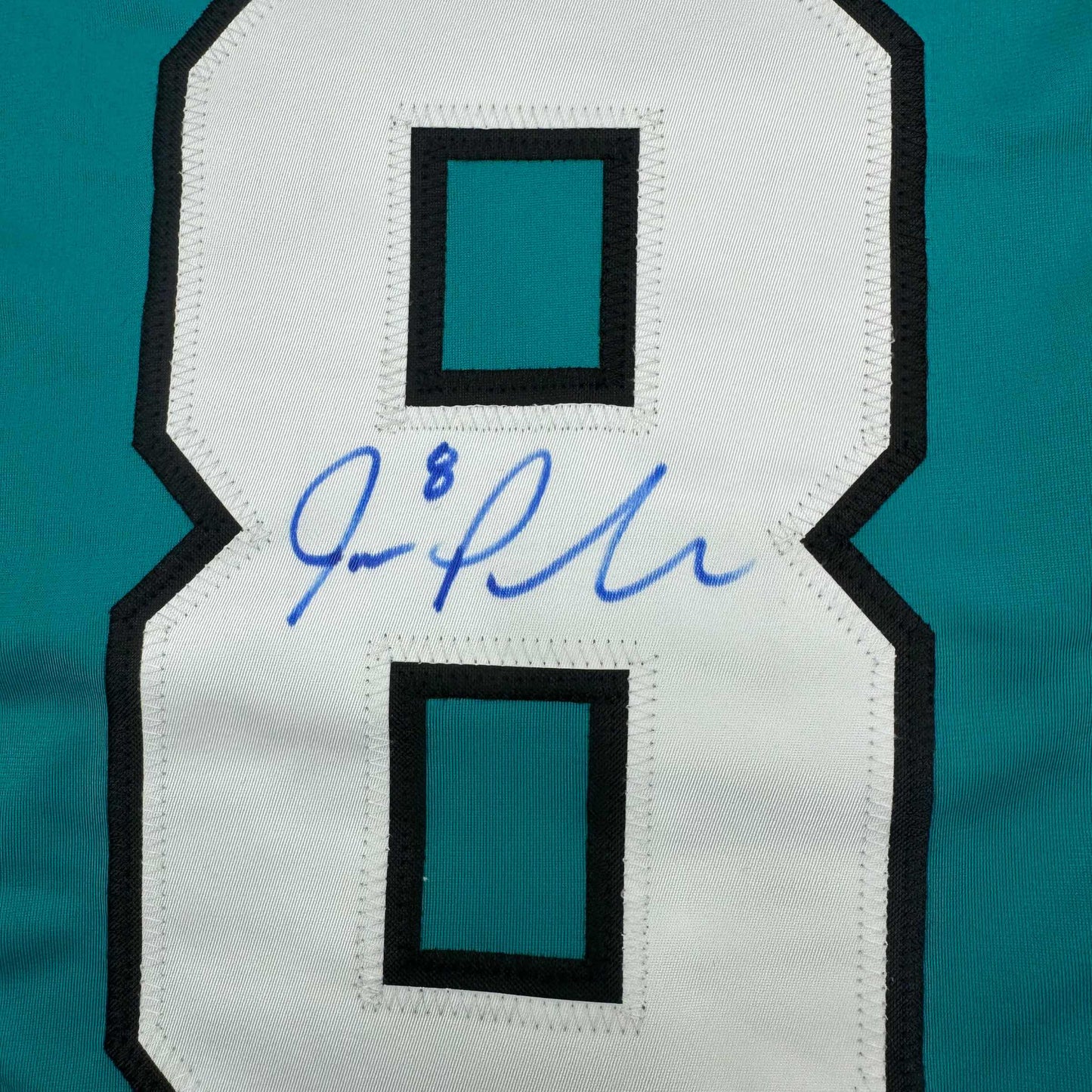 Framed Autographed/Signed Joe Pavelski 35x39 San Jose Teal Hockey Jersey JSA COA