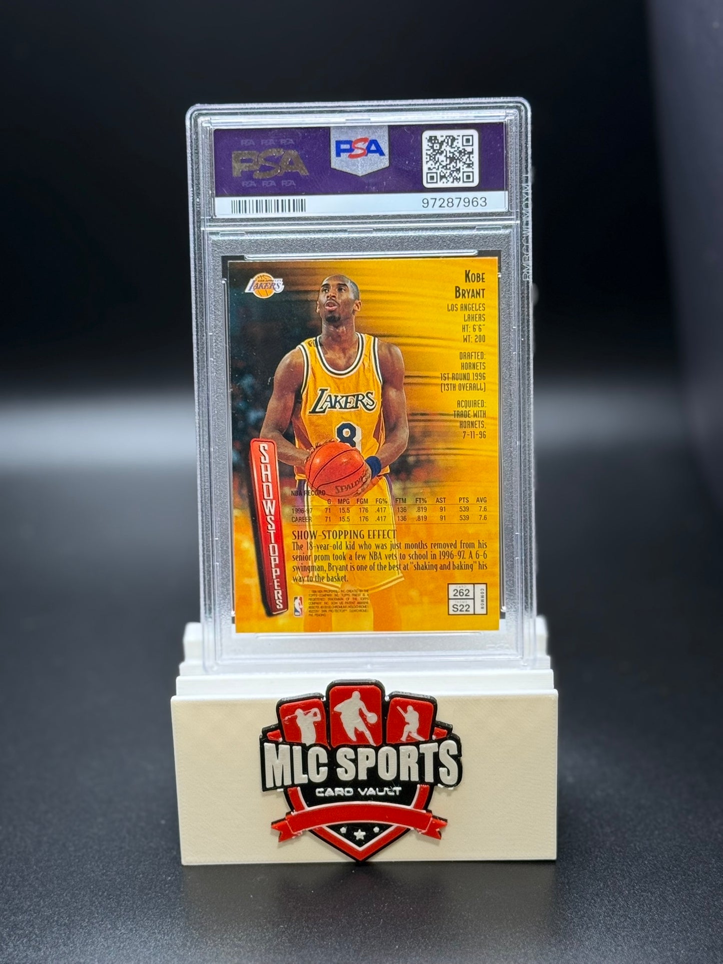 1997 Finest Kobe Bryant Showstoppers #262 w/Coating PSA 9 Mint