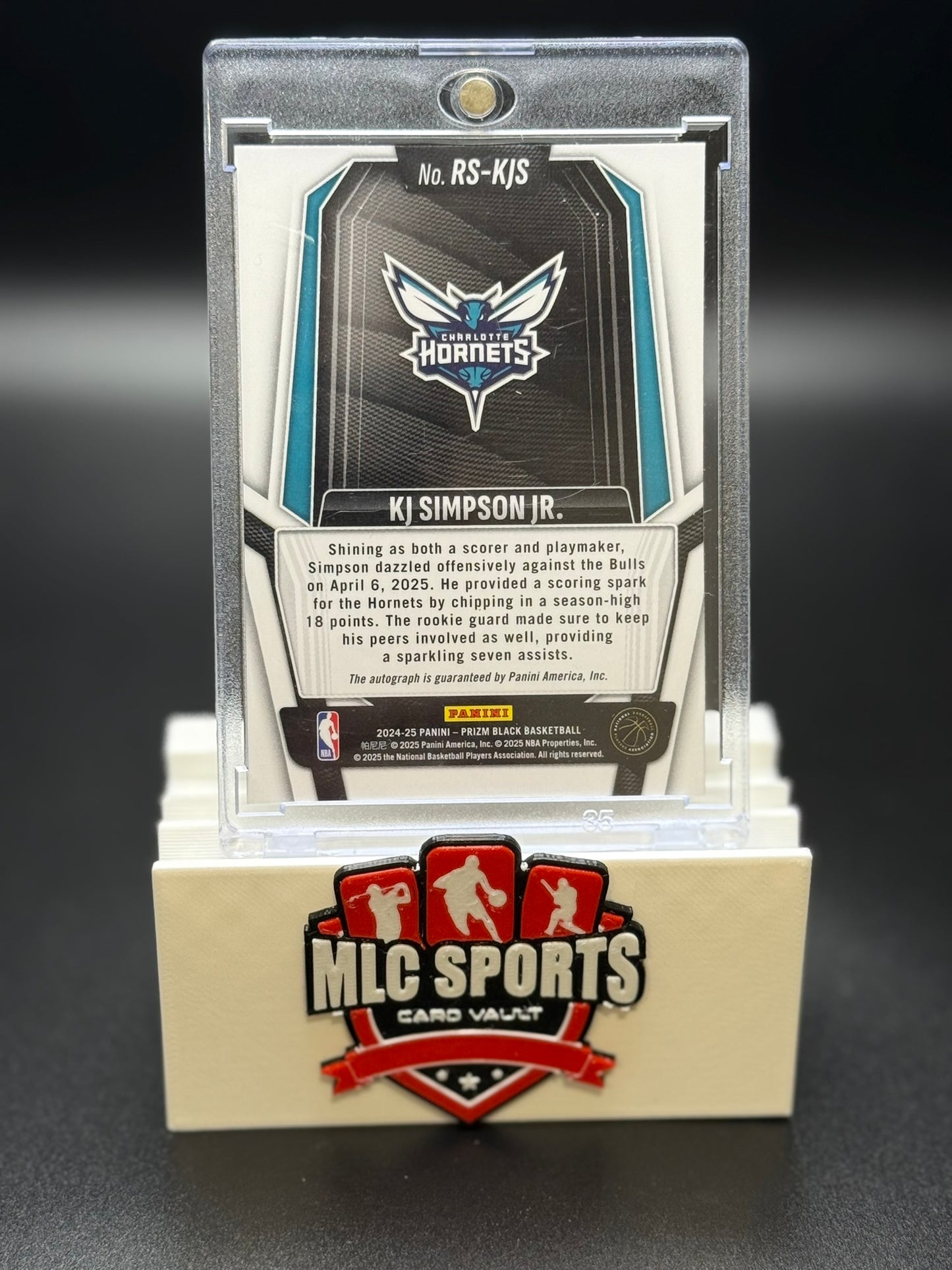 2024-25 Panini Prizm Black KJ Simpson Jr. Rookie Auto RC Hornets