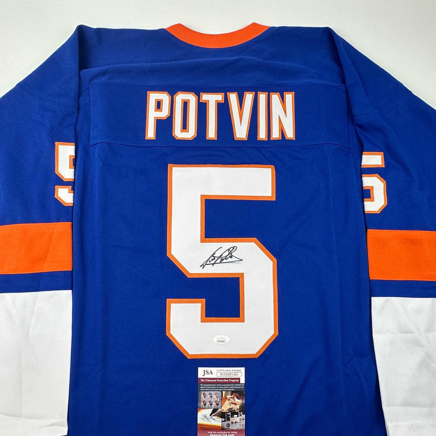 Autographed/Signed Denis Potvin New York Blue Hockey Jersey JSA COA