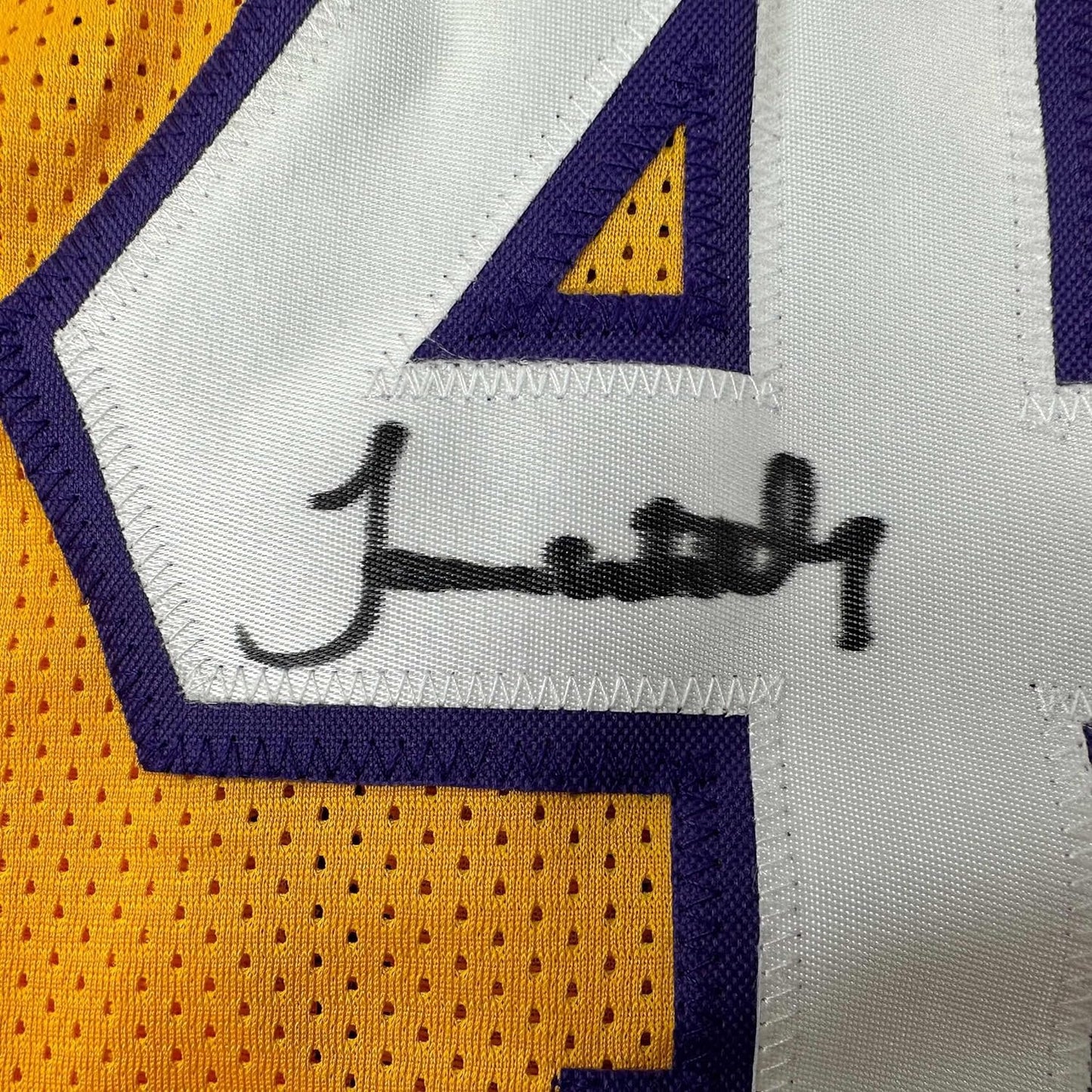 Framed Autographed/Signed James Worthy 35x39 Los Angeles LA Yellow Basketball Jersey JSA COA