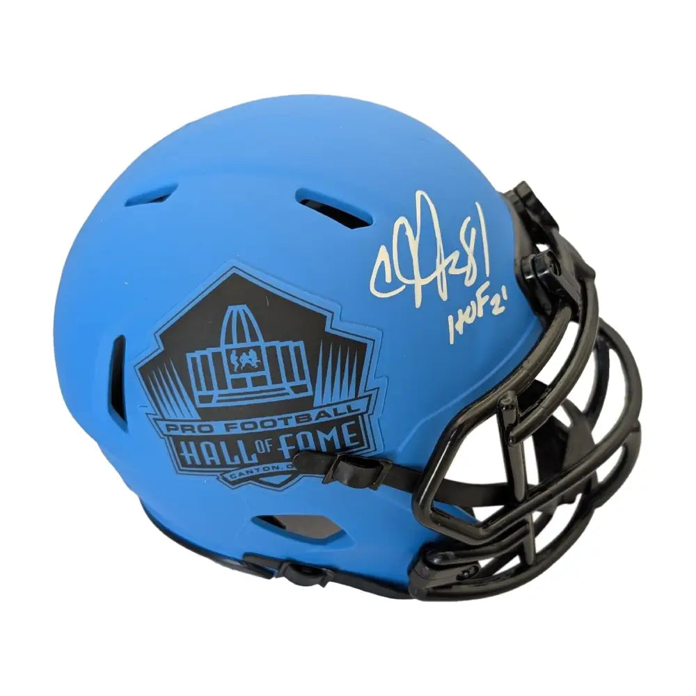 Calvin Johnson Autographed Hall Of Fame Rave Mini Helmet with HOF 21 Inscription - Football Memorabilia