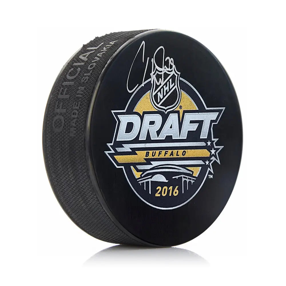 Carter Hart Philadelphia Flyers Autographed 2016 NHL Hockey Draft Logo Puck - Hockey Memorabilia