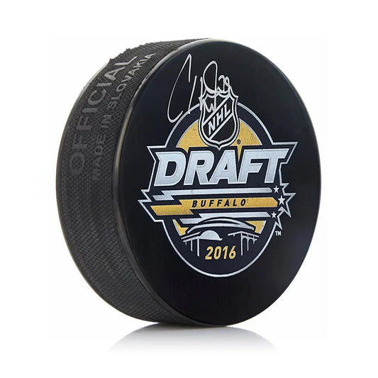 Carter Hart Philadelphia Flyers Autographed 2016 NHL Hockey Draft Logo Puck - Hockey Memorabilia