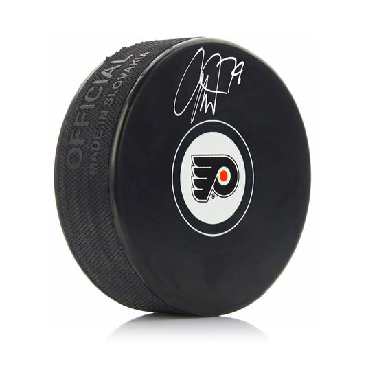 Carter Hart Philadelphia Flyers Autographed NHL Hockey Logo Puck - Hockey Memorabilia