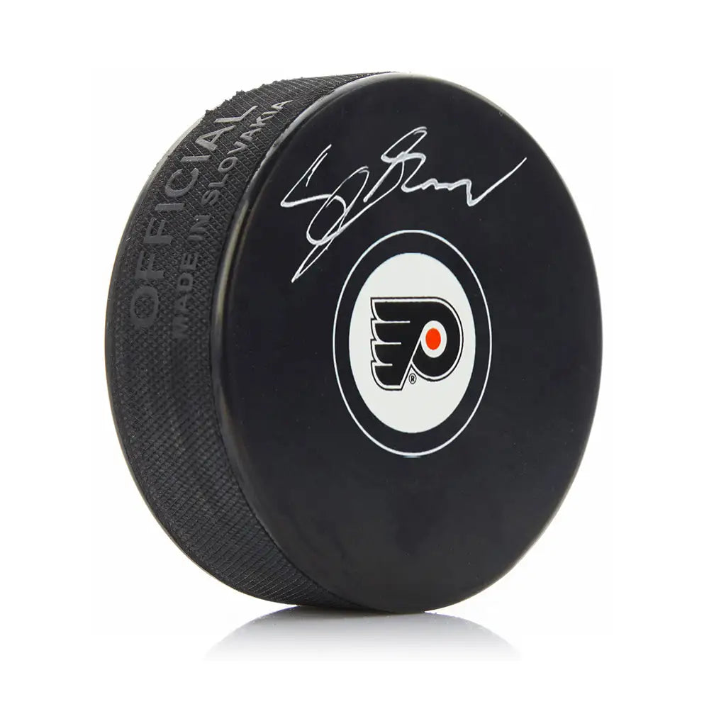 Cutter Gauthier Philadelphia Flyers Autographed NHL Hockey Logo Puck - Hockey Memorabilia