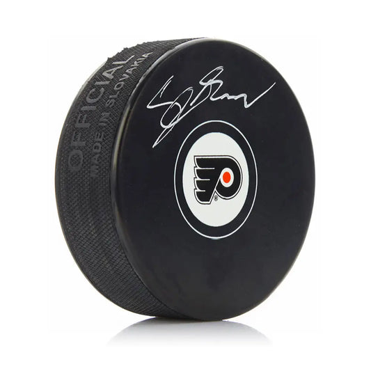 Cutter Gauthier Philadelphia Flyers Autographed NHL Hockey Logo Puck - Hockey Memorabilia