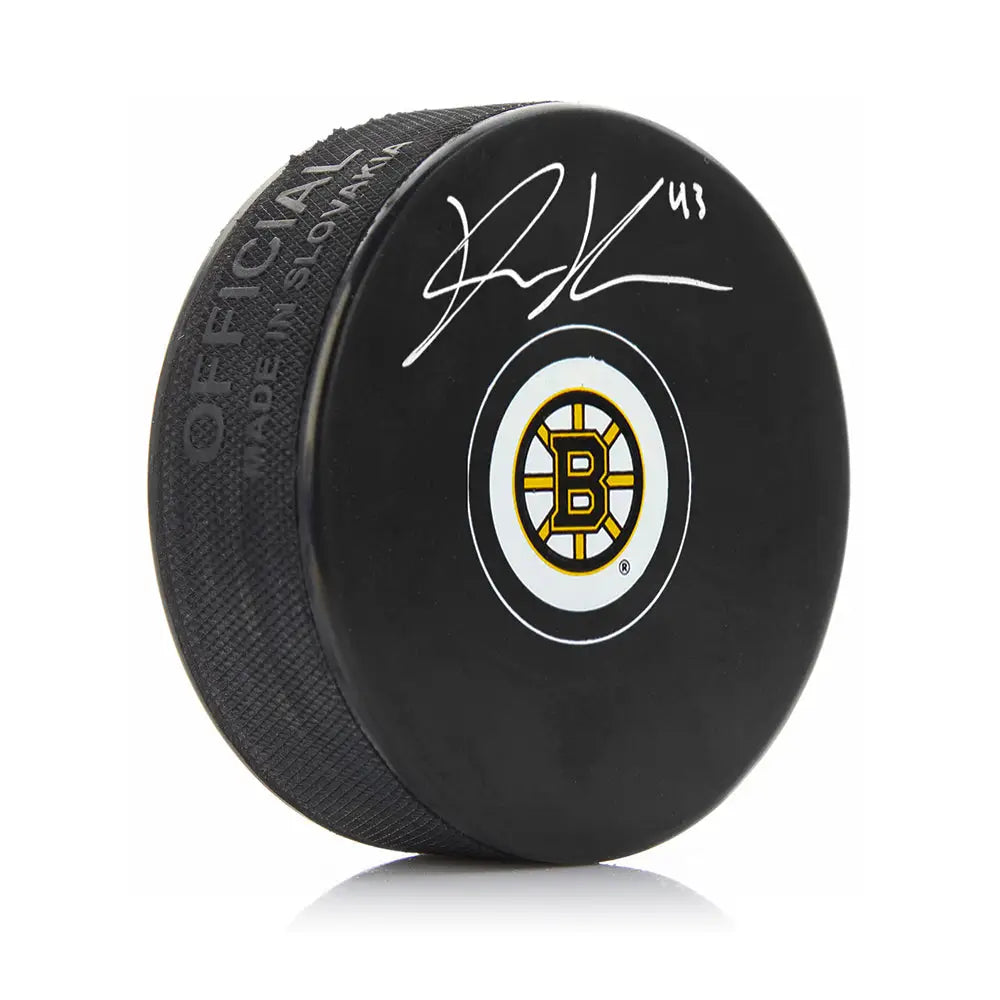 Danton Heinen Autographed Boston Bruins Hockey Logo Puck - Hockey Memorabilia