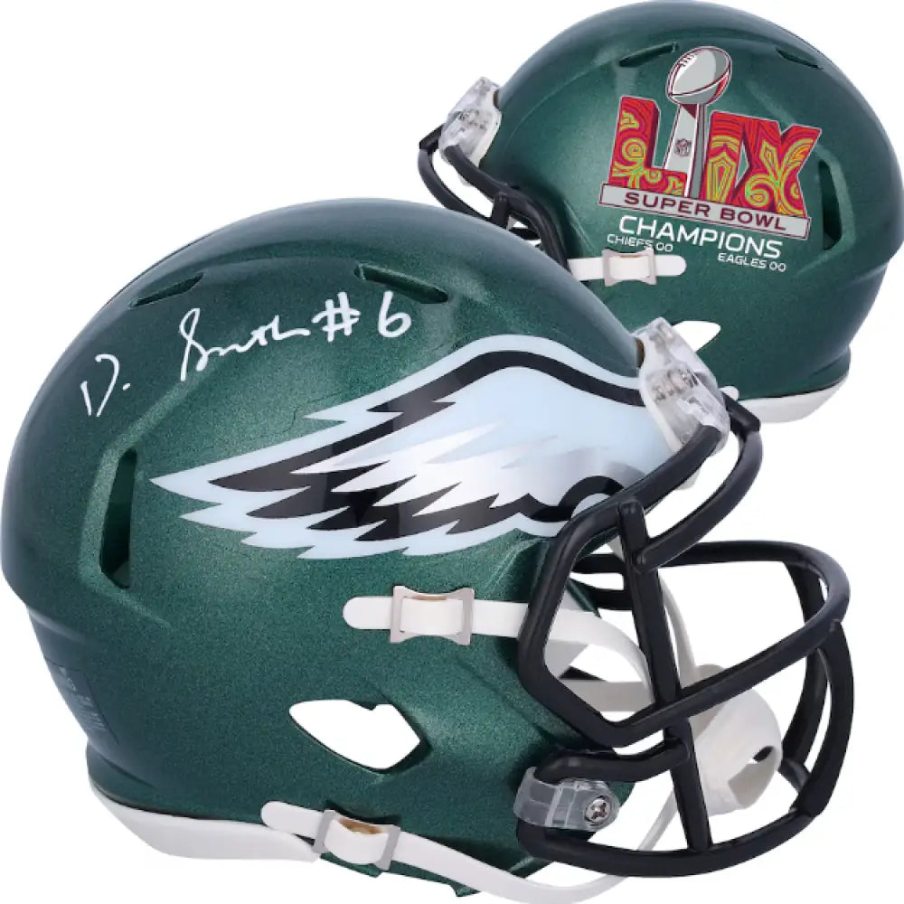 DeVonta Smith Philadelphia Eagles Autographed Super Bowl LIX Champions Football Mini-Helmet - Football Memorabilia
