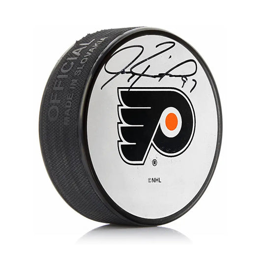 Jeremy Roenick Philadelphia Flyers Autographed White Hockey Logo Puck - Hockey Memorabilia