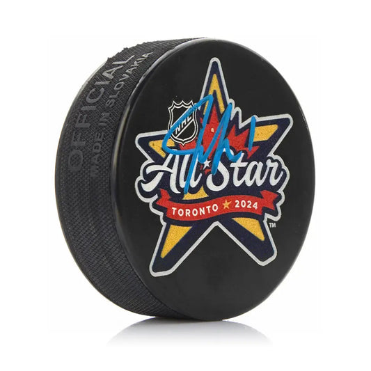 Jeremy Swayman Boston Bruins Autographed 2024 NHL All-Star Game Logo Puck - Hockey Memorabilia