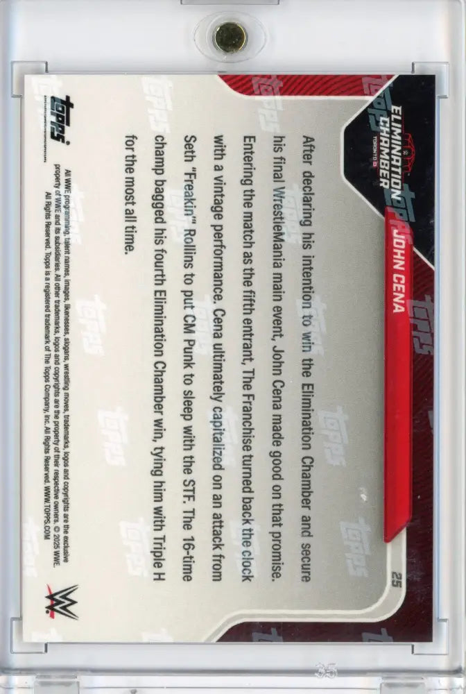 John Cena 2025 Topps Now Orange /25 – Final Elimination Chamber Win - WWE