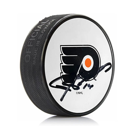 Justin Williams Philadelphia Flyers Autographed White Hockey Logo Puck - Hockey Memorabilia